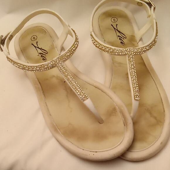 Lia Women's Size 6 Elegant White Sandals with Rhinestone Detailing. Versatile - Picture 1 of 6